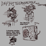 Drawings of telephone poles and an air conditioner